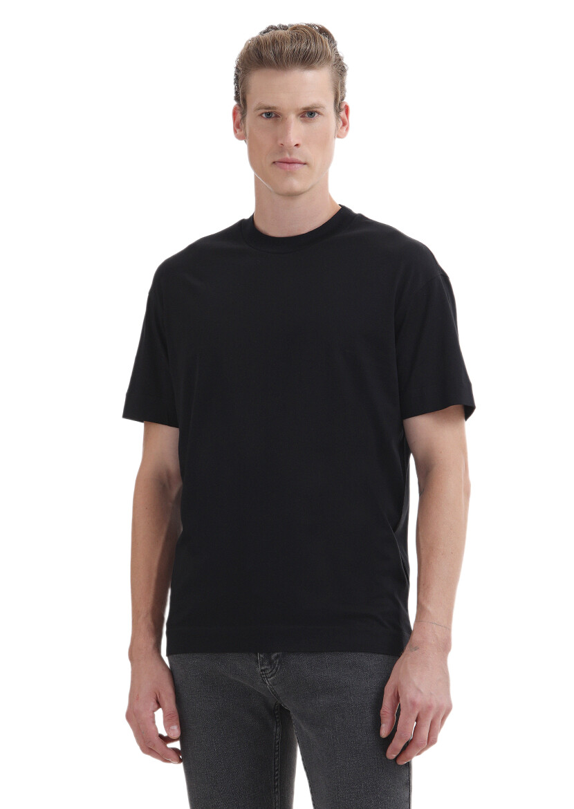 Black Plain Crew Neck 100% Cotton T-Shirt 