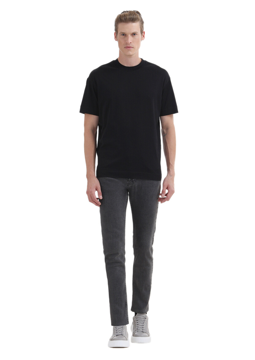 Black Plain Crew Neck 100% Cotton T-Shirt - 2