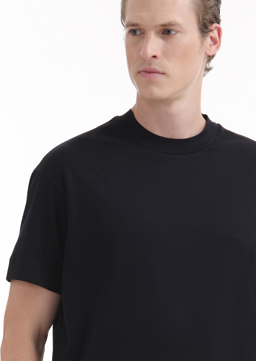 Black Plain Crew Neck 100% Cotton T-Shirt - 3