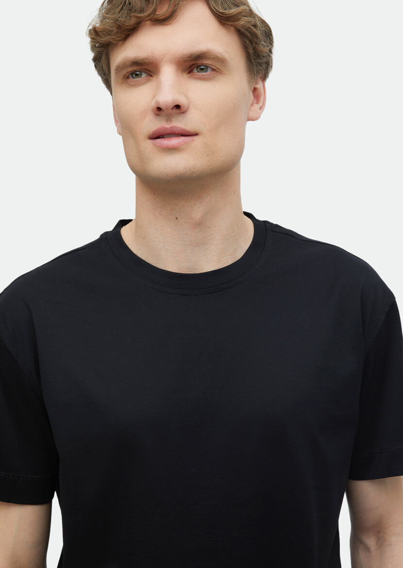 Black Plain Crew Neck 100% Cotton T-Shirt - 4