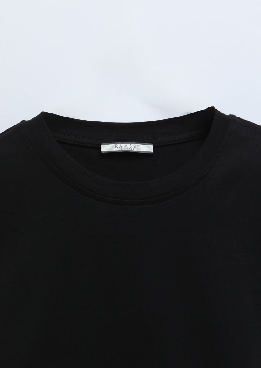 Black Plain Crew Neck 100% Cotton T-Shirt - 7