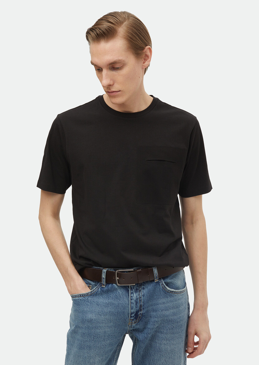 Black Plain Crew Neck 100% Cotton T-Shirt - 1