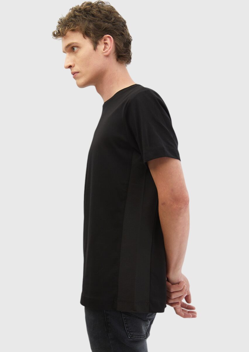 Black Plain Crew Neck 100% Cotton T-Shirt - 3