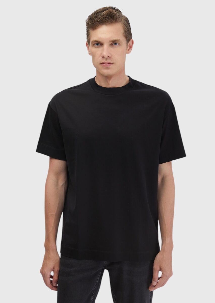 Black Plain Crew Neck 100% Cotton T-Shirt - 1