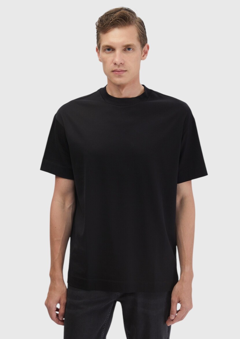 Black Plain Crew Neck 100% Cotton T-Shirt - RAMSEY