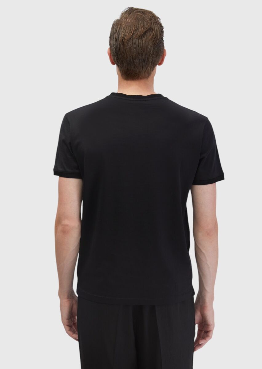Black Plain Crew Neck 100% Cotton T-Shirt - 5