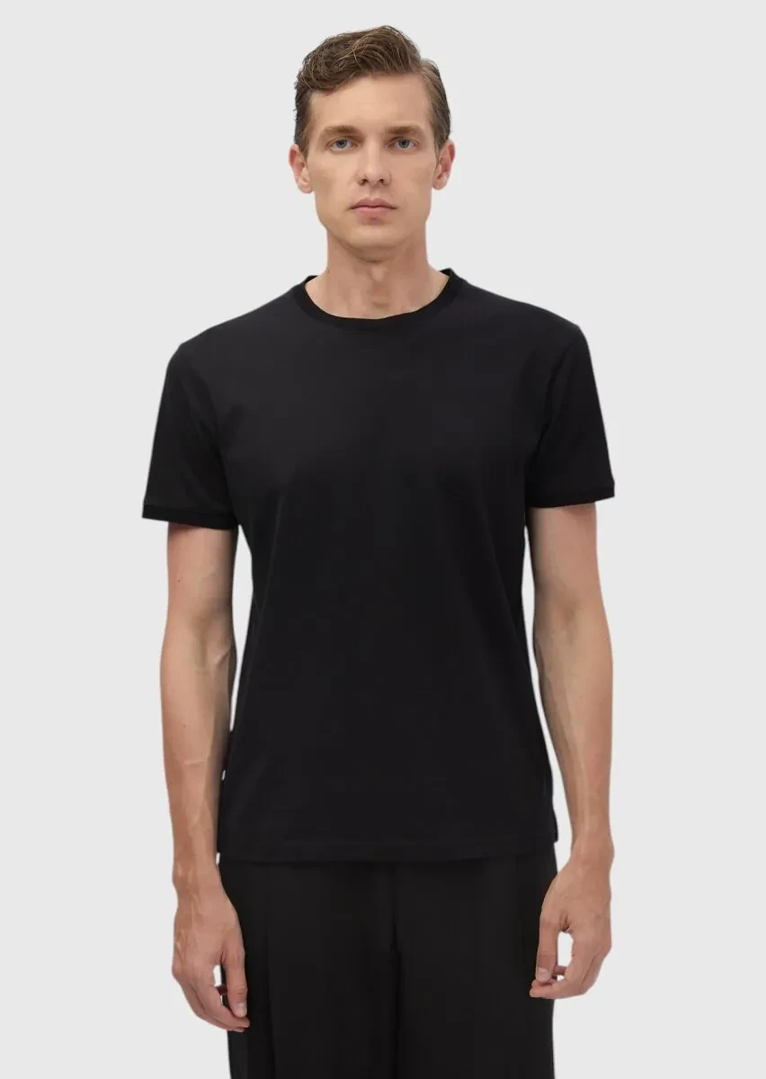 Black Plain Crew Neck 100% Cotton T-Shirt - 1