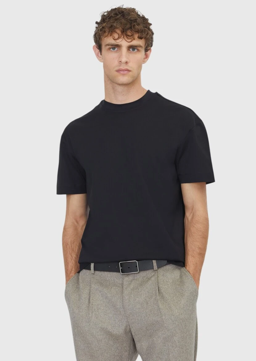 Black Plain Crew Neck 100% Cotton T-Shirt - 1