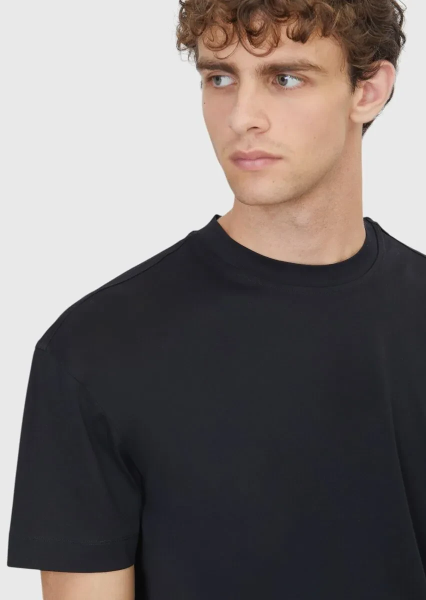 Black Plain Crew Neck 100% Cotton T-Shirt - 3