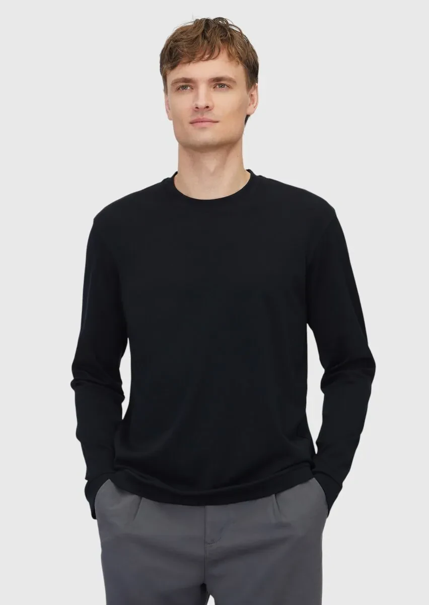 Black Plain Crew Neck 100% Cotton T-Shirt - 1