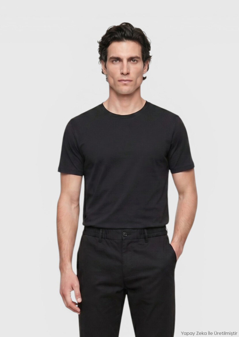 Black Plain Crew Neck 100% Cotton T-Shirt - RAMSEY