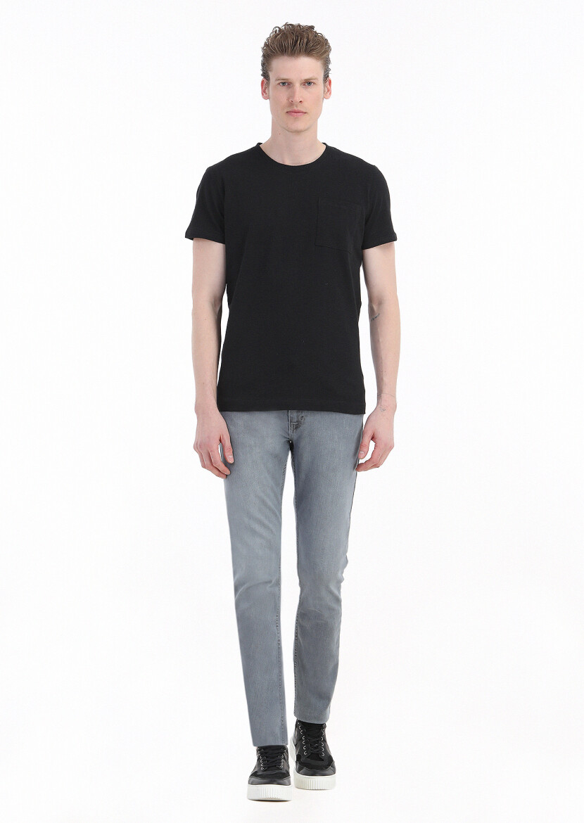 Black Plain Crew Neck 100% Linen T-Shirt 