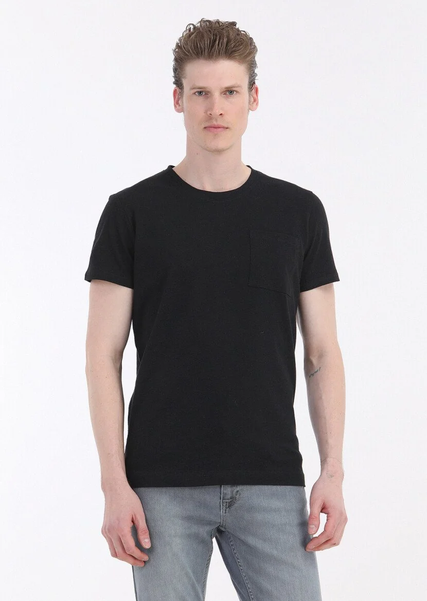 Black Plain Crew Neck 100% Linen T-Shirt 