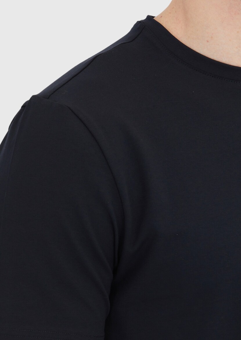 Black Plain Crew Neck Cotton Blended T-Shirt - 4