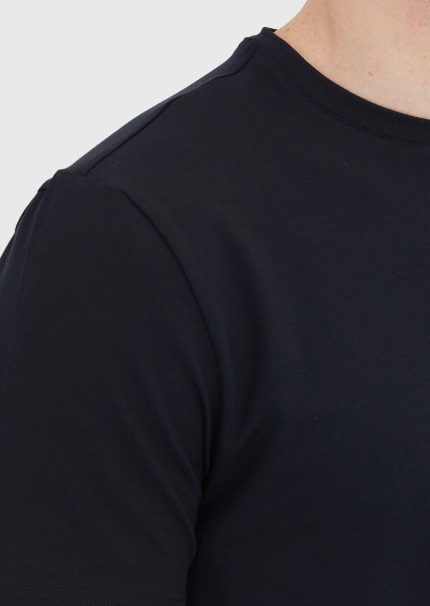 Black Plain Crew Neck Cotton Blended T-Shirt - 4
