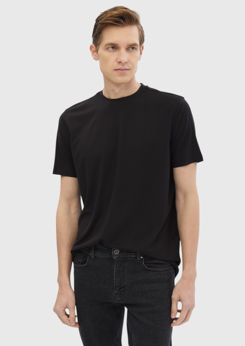 Black Plain Crew Neck T-Shirt - 1