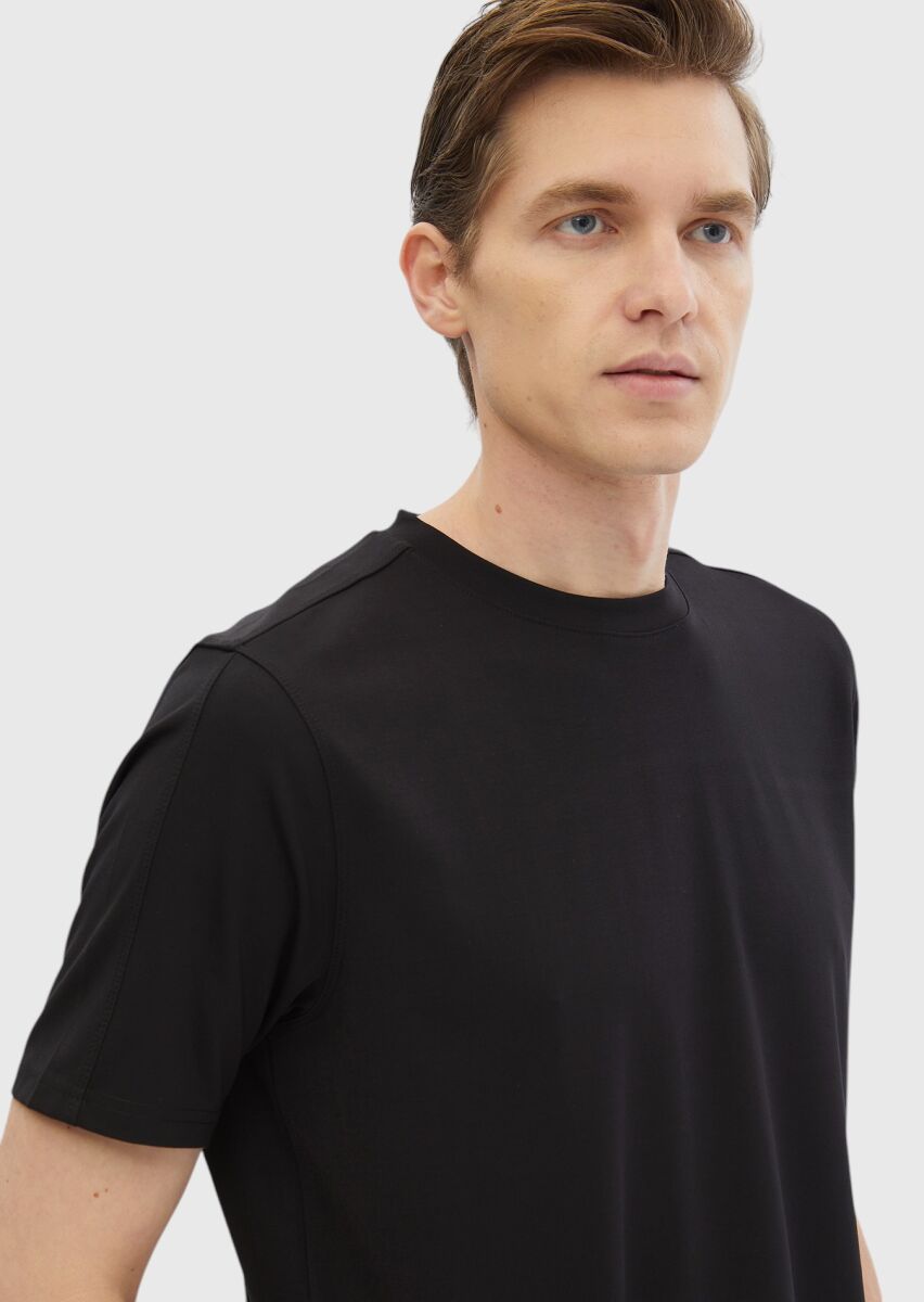 Black Plain Crew Neck T-Shirt - 4