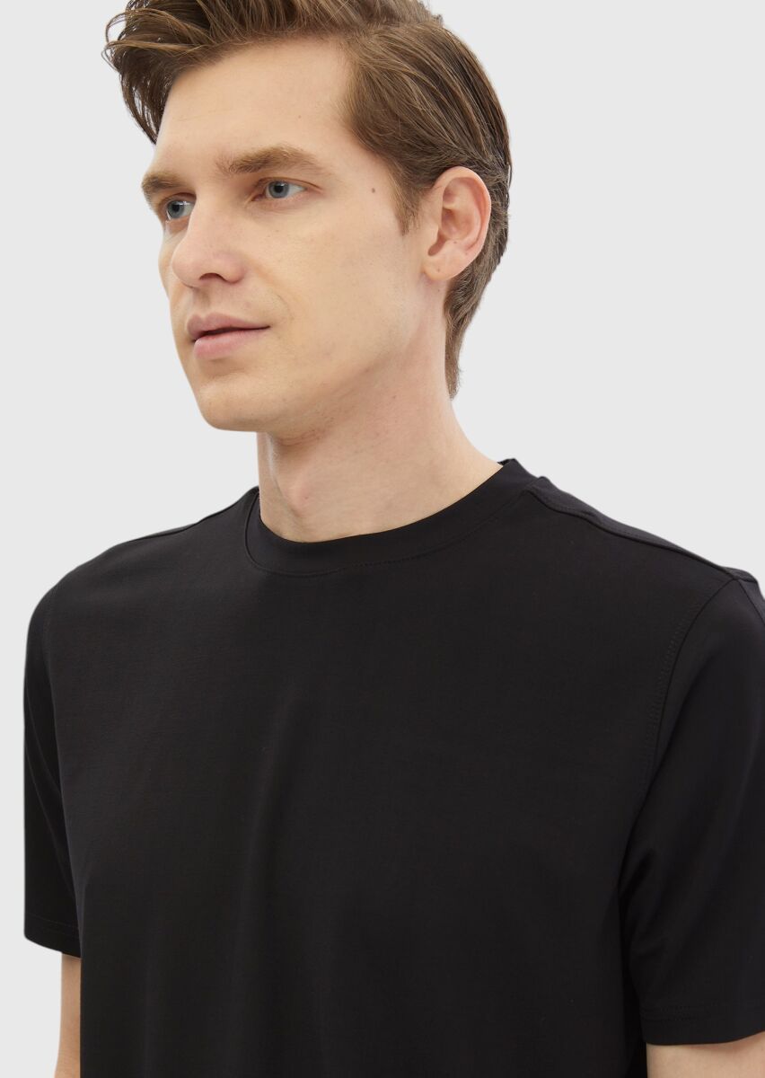 Black Plain Crew Neck T-Shirt - 5