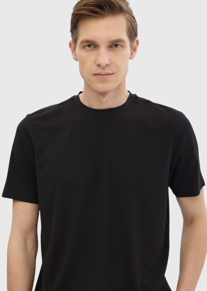 Black Plain Crew Neck T-Shirt - 3