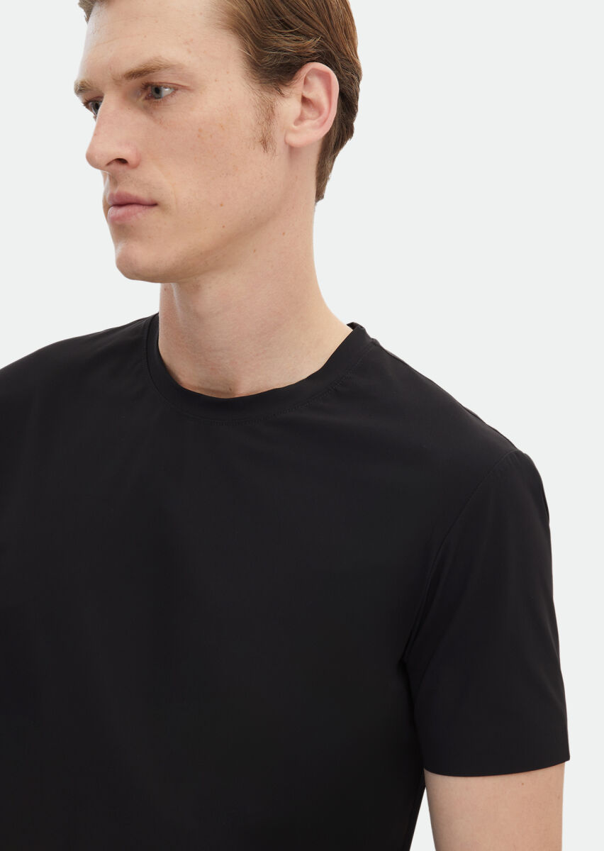 Black Plain Crew Neck T-Shirt - 4