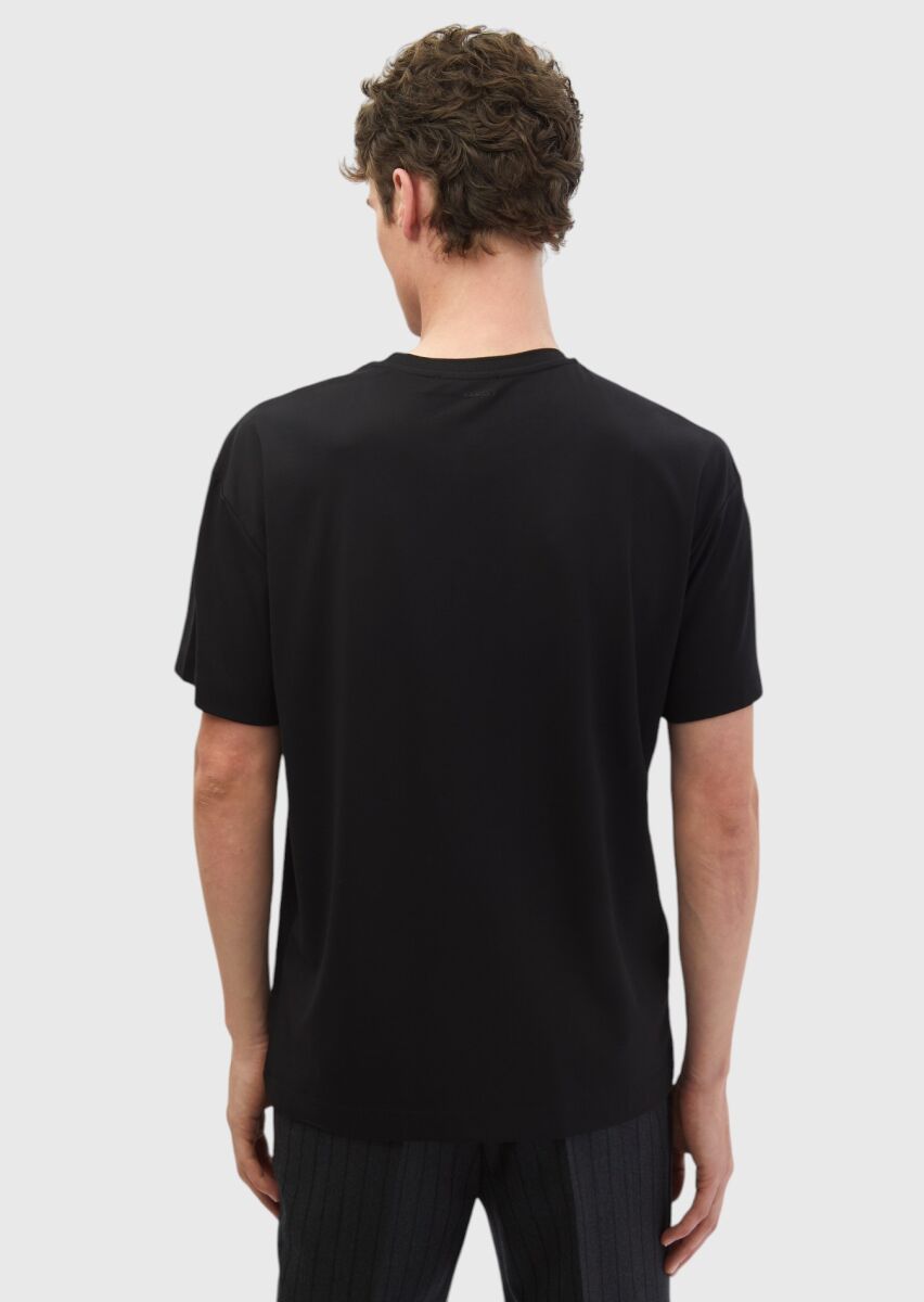 Black Plain Crew Neck T-Shirt - 5