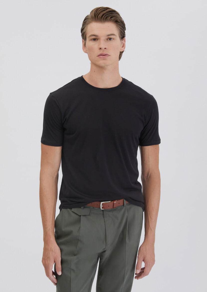 Black Plain Crew Neck T-Shirt 