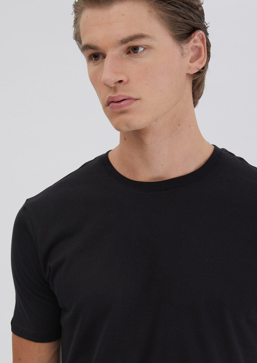 Black Plain Crew Neck T-Shirt - 3