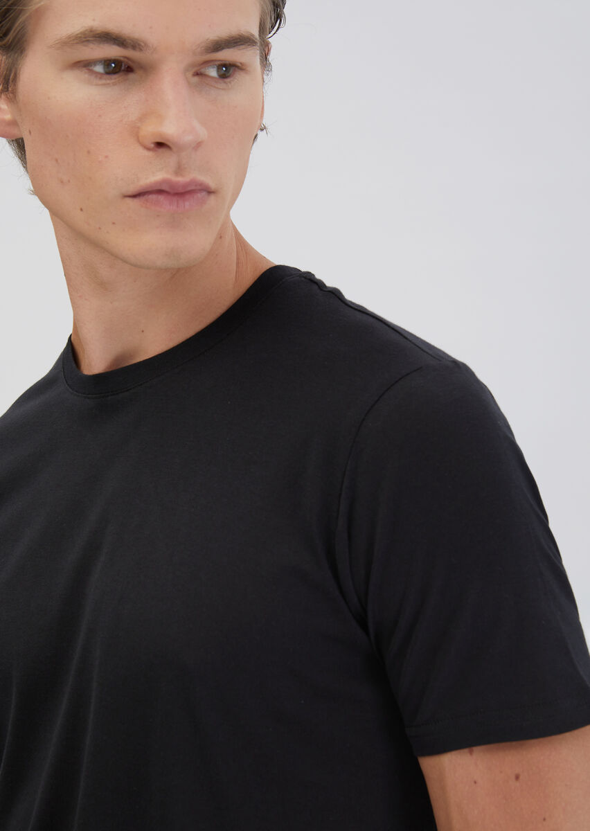 Black Plain Crew Neck T-Shirt - 4