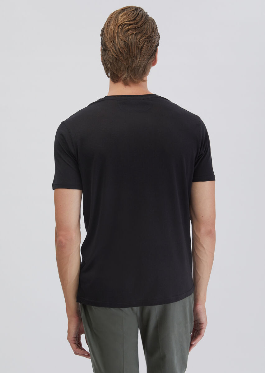 Black Plain Crew Neck T-Shirt - 5