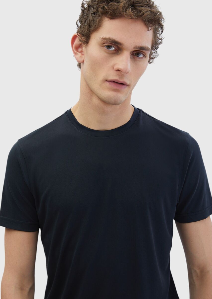 Black Plain Crew Neck T-Shirt - 3