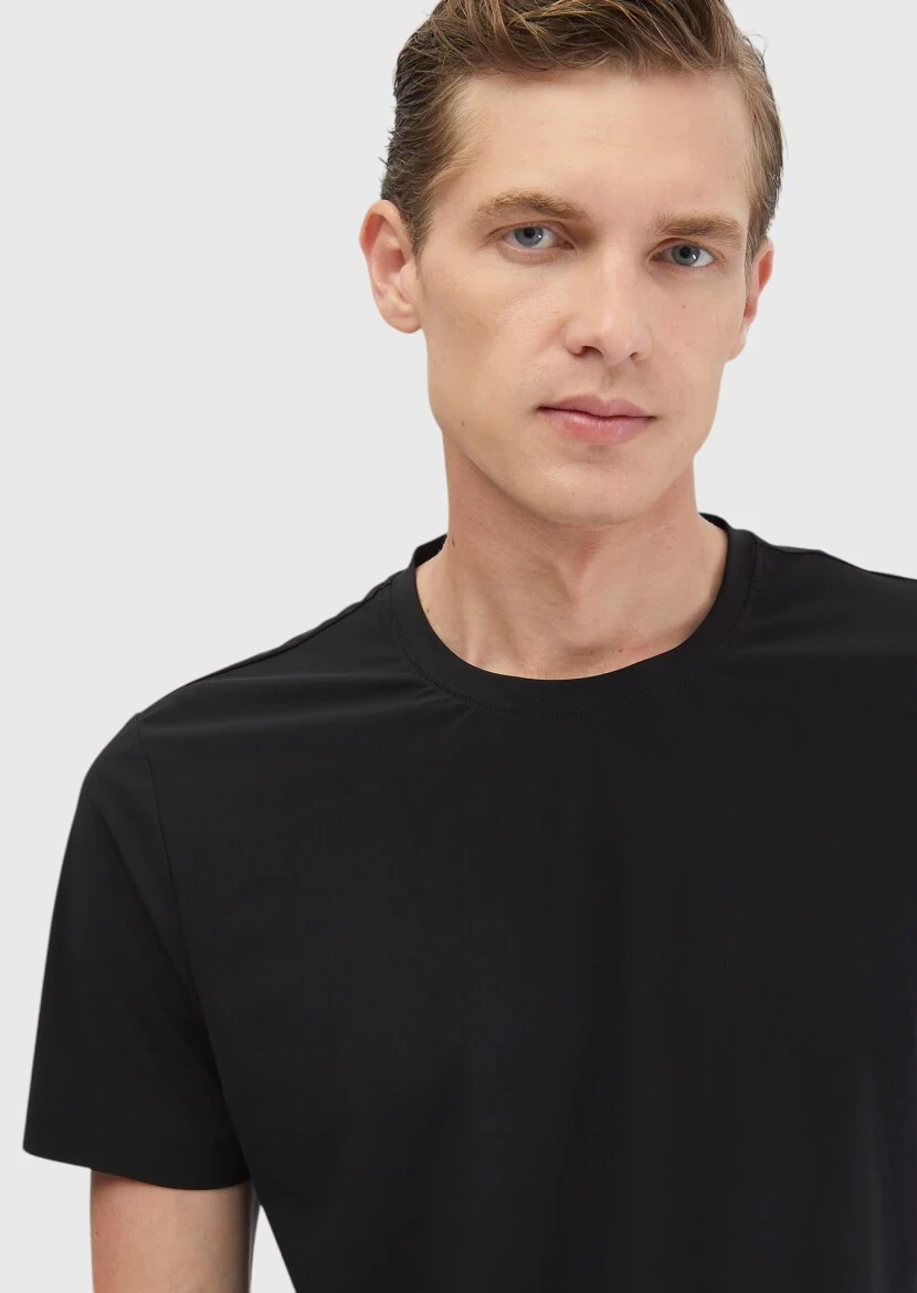 Black Plain Crew Neck T-Shirt - 4