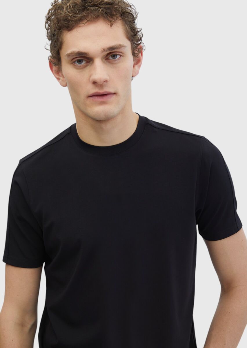 Black Plain Crew Neck T-Shirt - 3