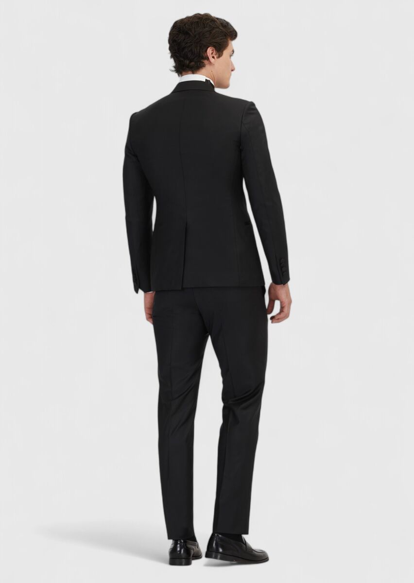 Black Plain Fashion Slim Fit Double Breasted Collar Weaving Tuxedo - 5