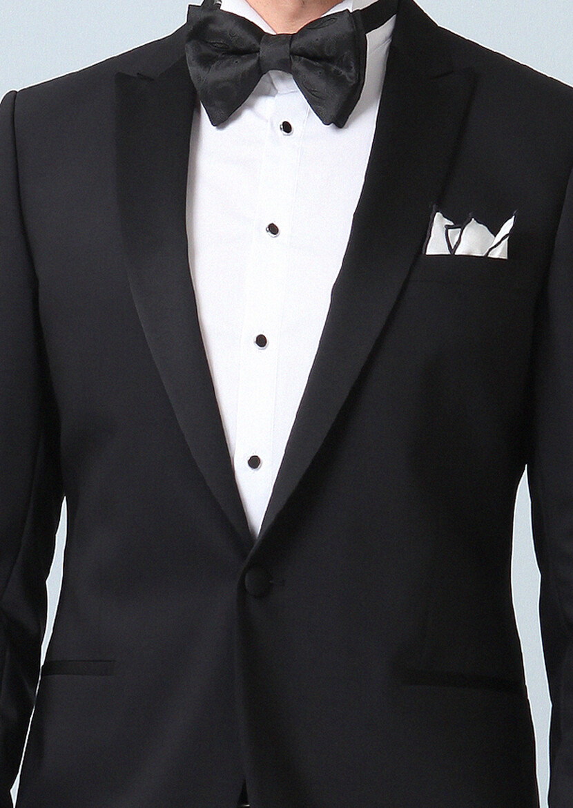 Black Plain Fashion Slim Fit Double Breasted Collar Weaving Tuxedo - 3