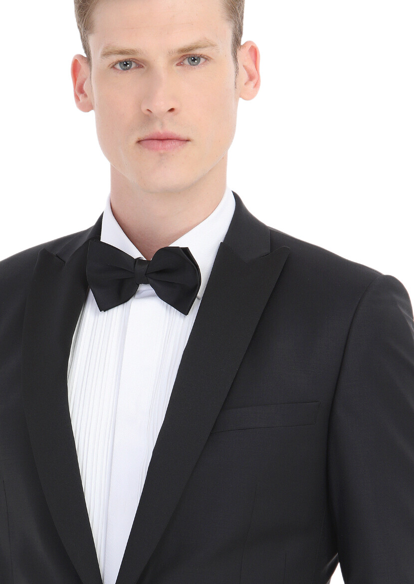 Black Plain Fashion Slim Fit Double Breasted Collar Weaving Tuxedo - 3