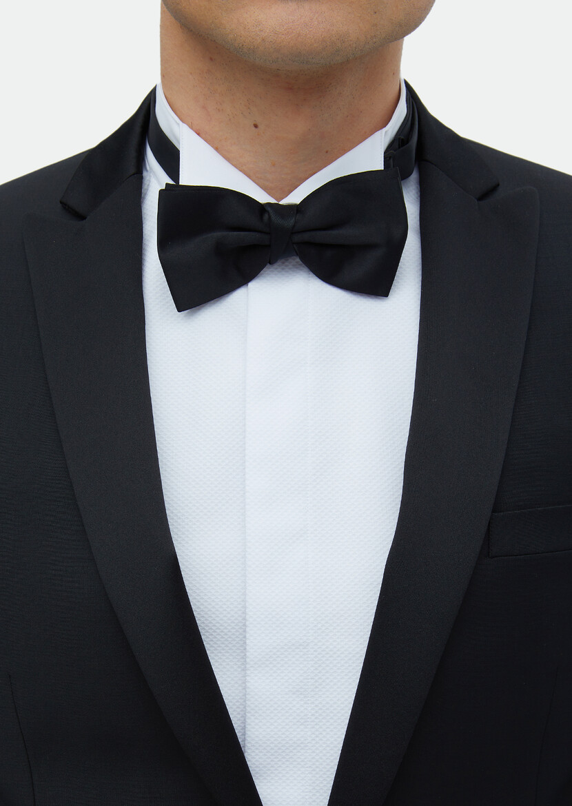 Black Plain Fashion Slim Fit Double Breasted Collar Weaving Tuxedo - 5