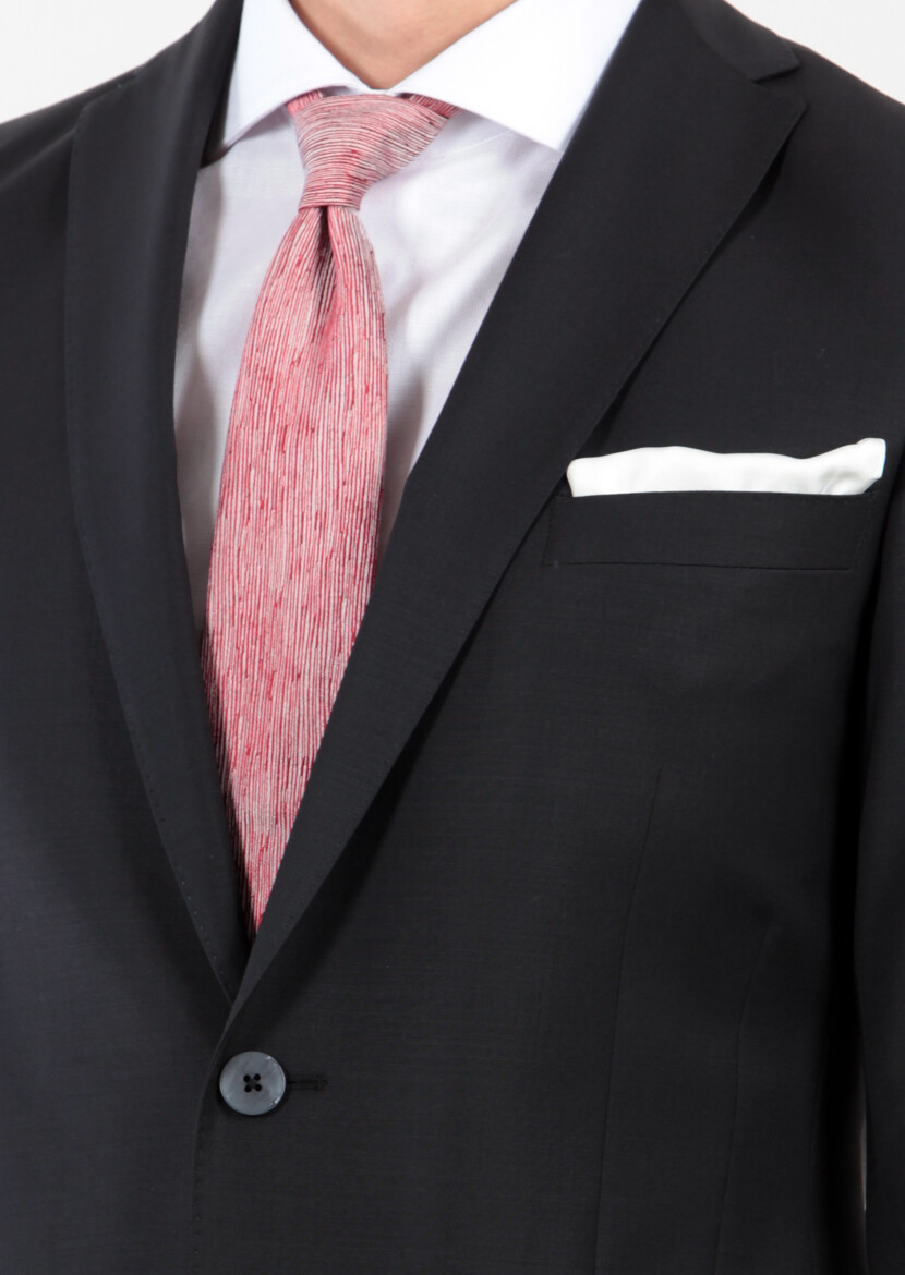 Black Plain Fashion Slim Fit Wool Blended Suit - 5