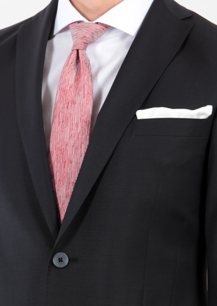 Black Plain Fashion Slim Fit Wool Blended Suit - 5