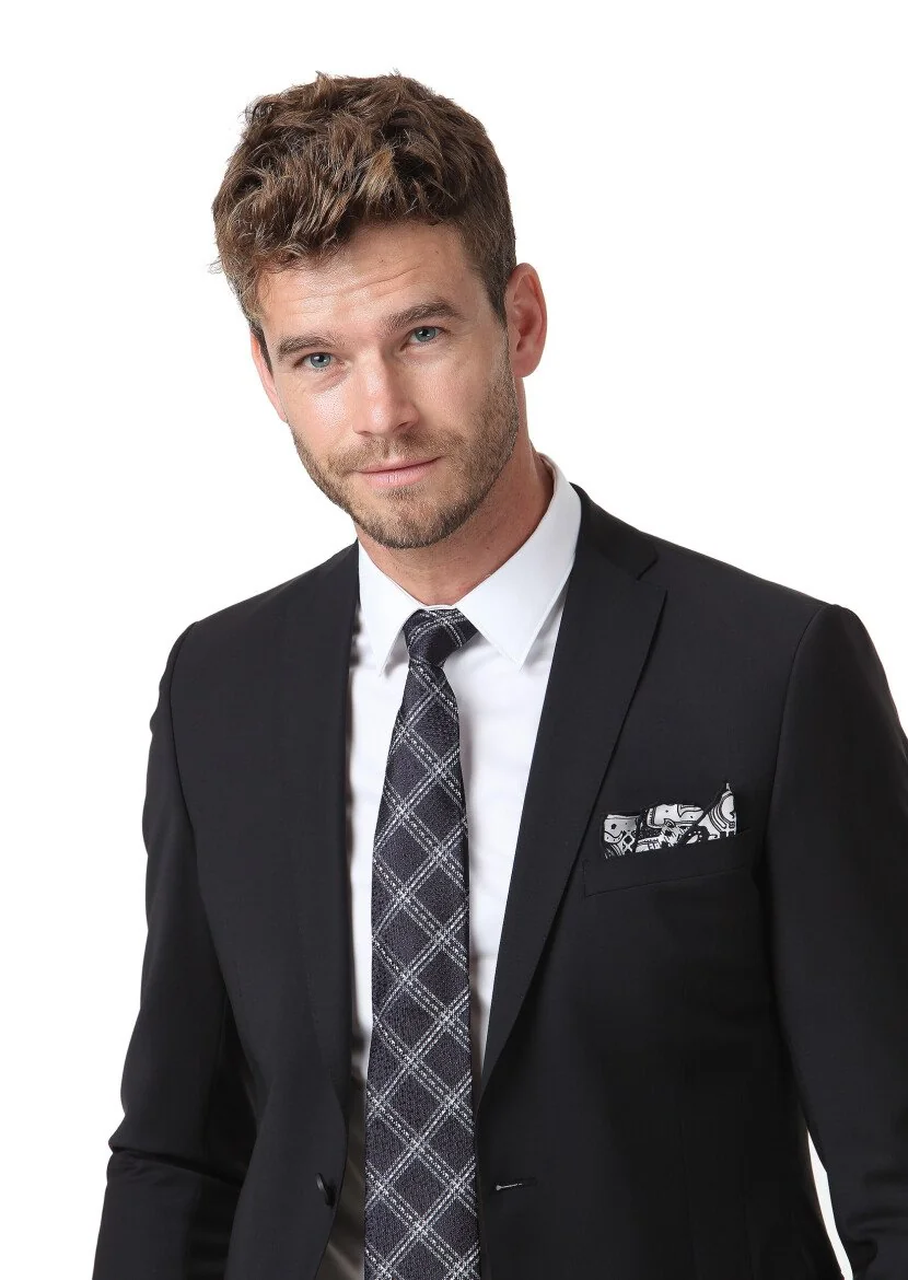 Black Plain Fashion Slim Fit Wool Blended Suit - 4