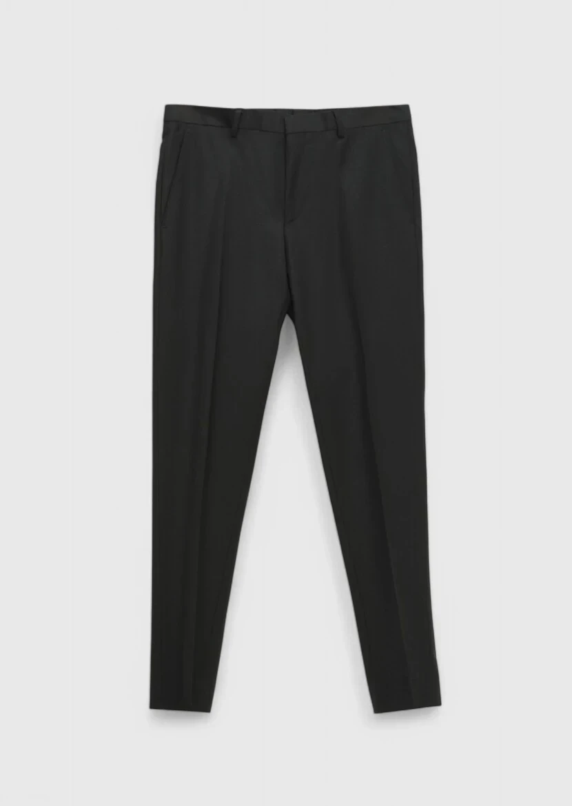 Black Plain Fashion Slim Fit Wool Blended Suit - 7