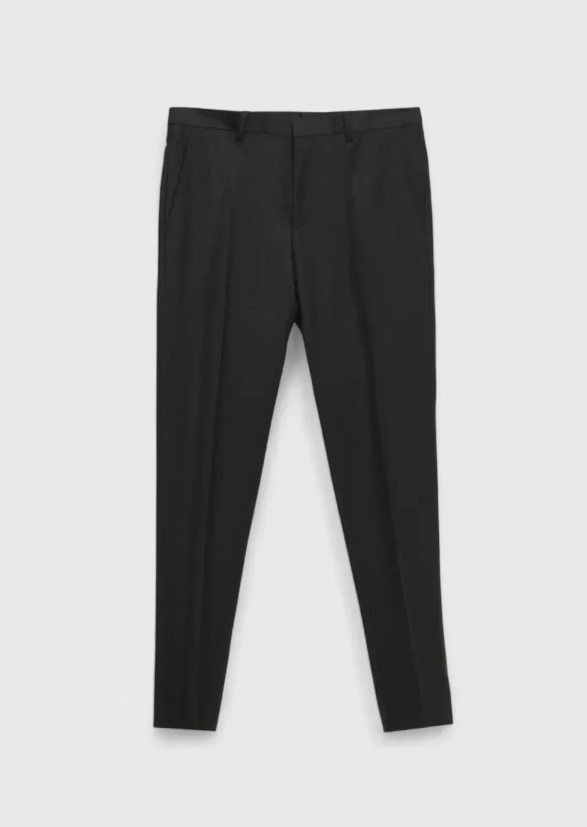 Black Plain Fashion Slim Fit Wool Blended Suit - 7