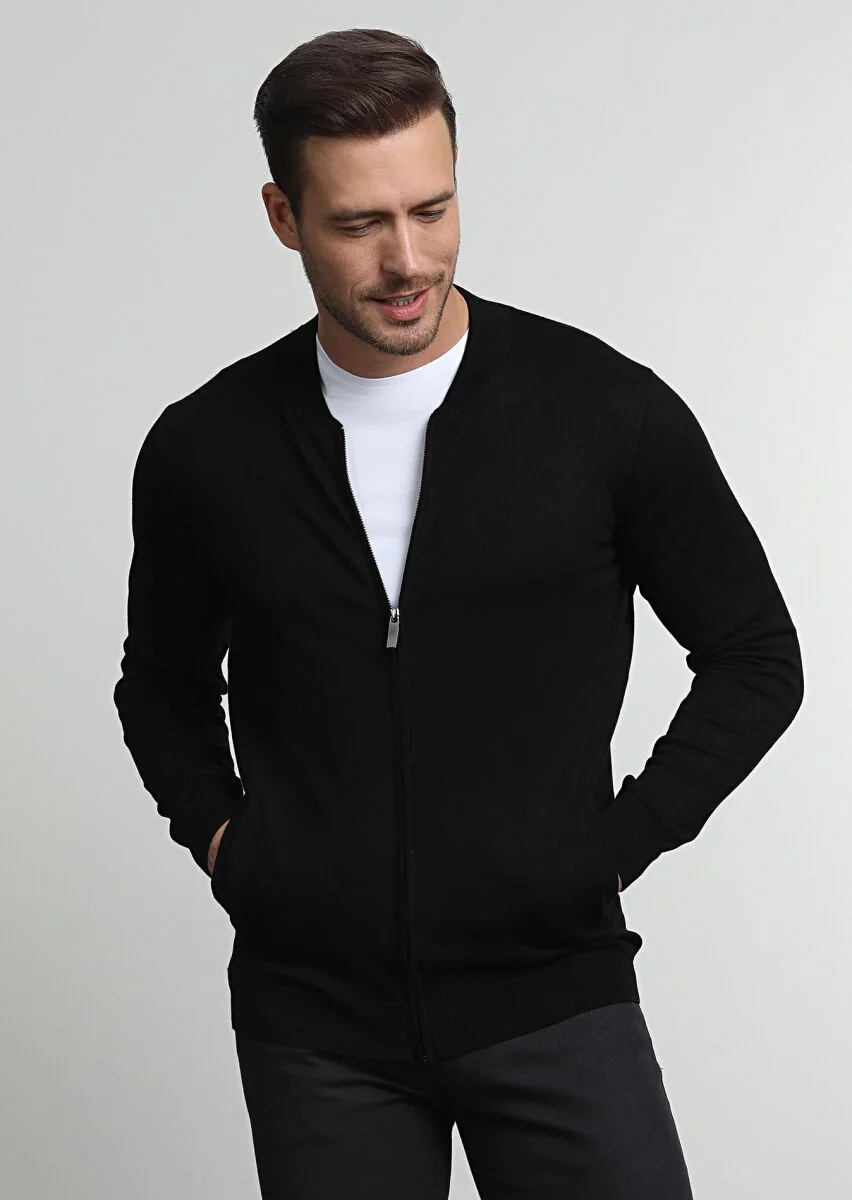 Black Plain Knitting Cardigan - 1