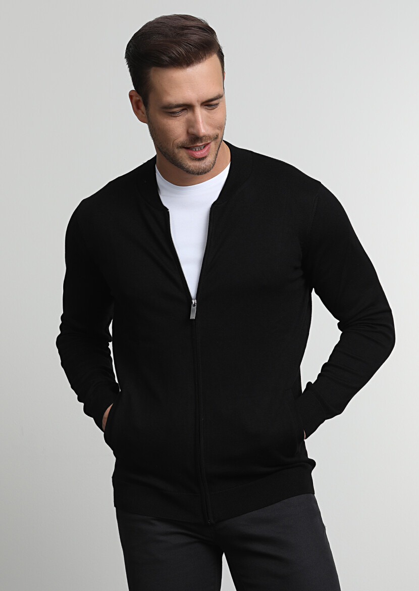 Black Plain Knitting Cardigan - 1