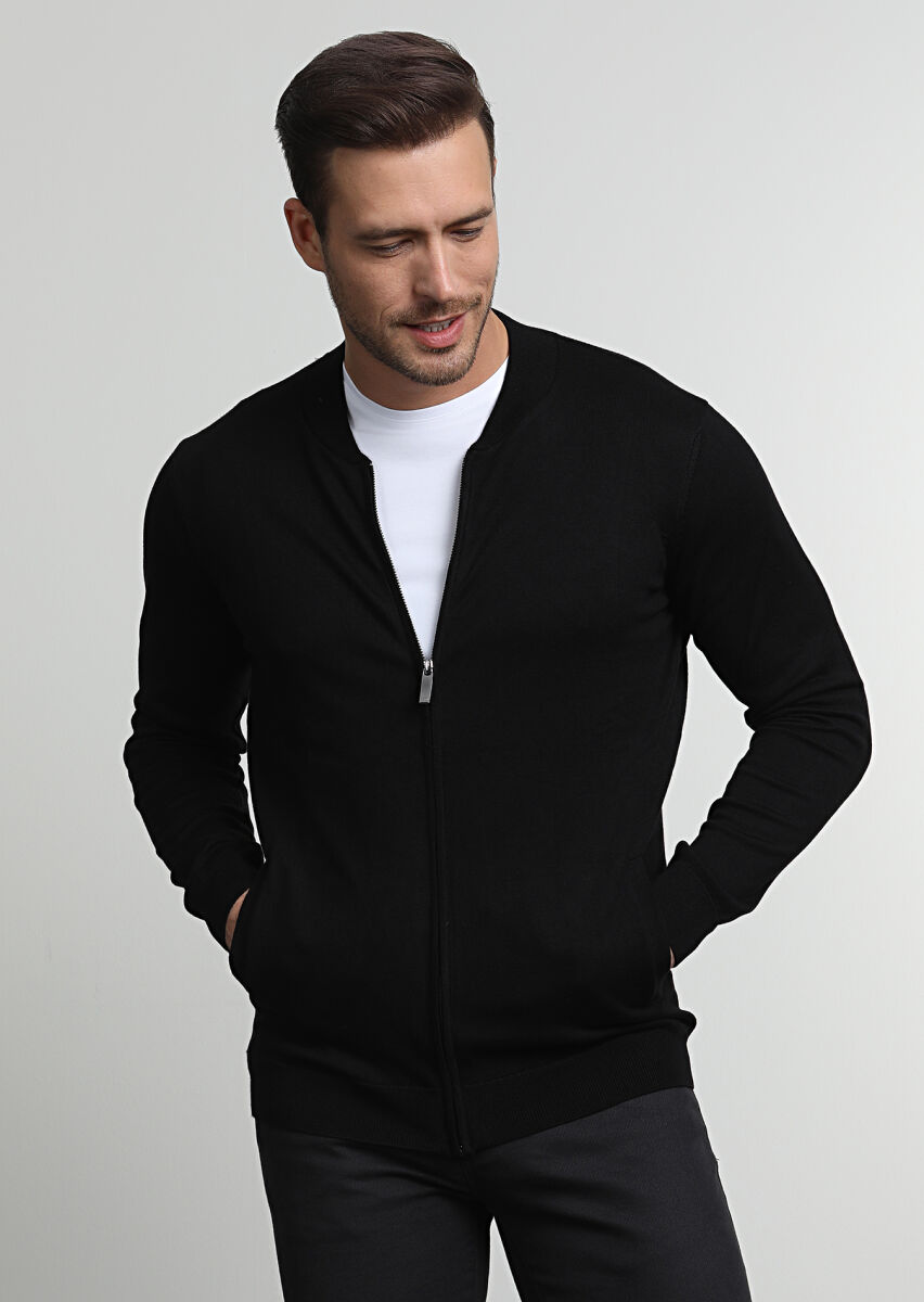 Black Plain Knitting Cardigan - 1