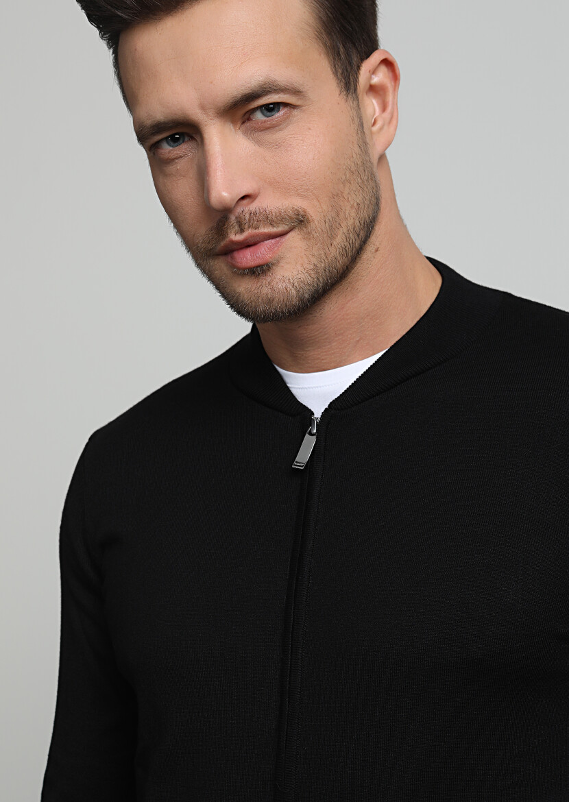 Black Plain Knitting Cardigan - 2