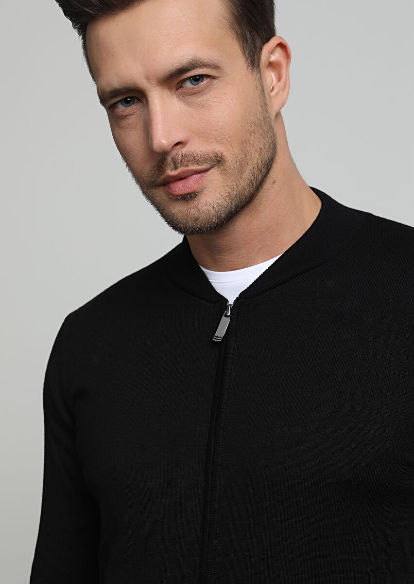 Black Plain Knitting Cardigan - 2