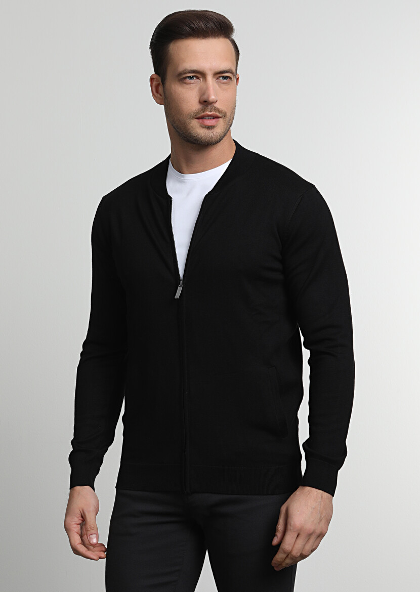 Black Plain Knitting Cardigan - 3