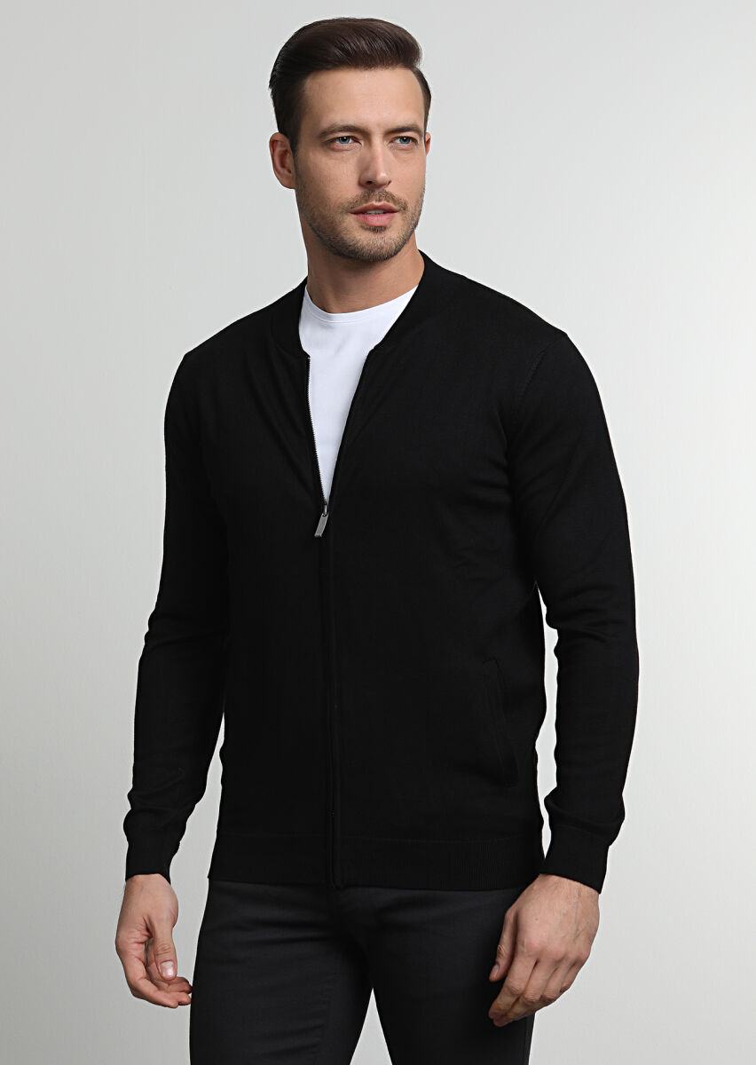 Black Plain Knitting Cardigan - 3