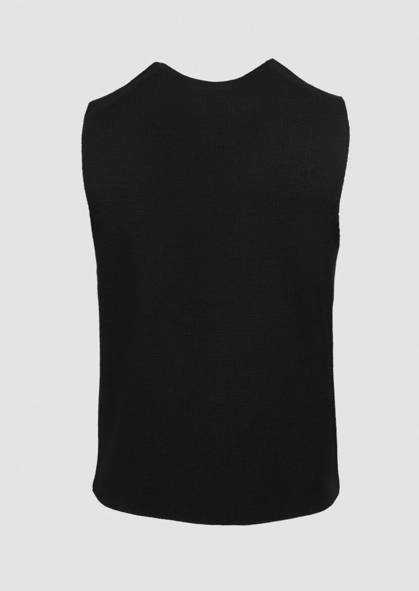 Black Plain Knitting Knit Vest - 7