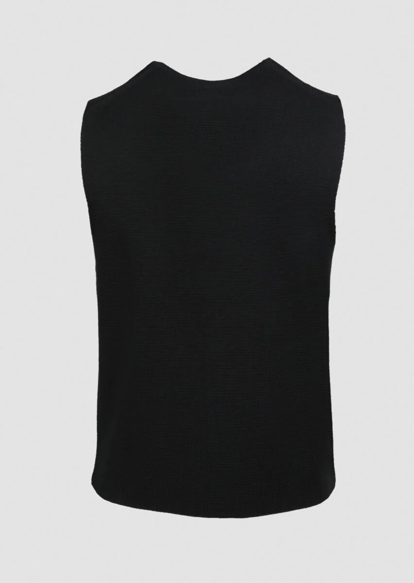 Black Plain Knitting Knit Vest - 7